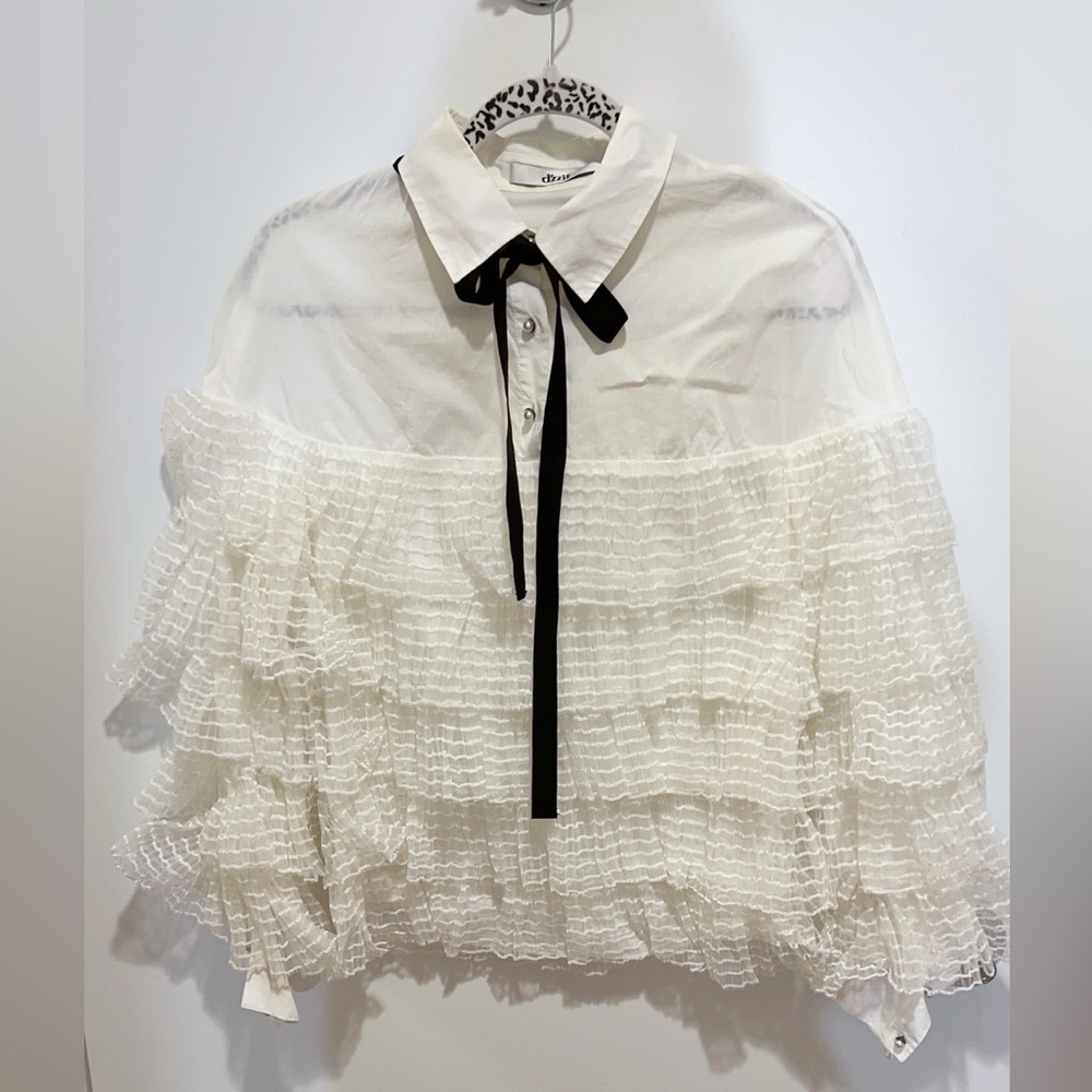 White Ruffled Bubble Mini Top - image 1